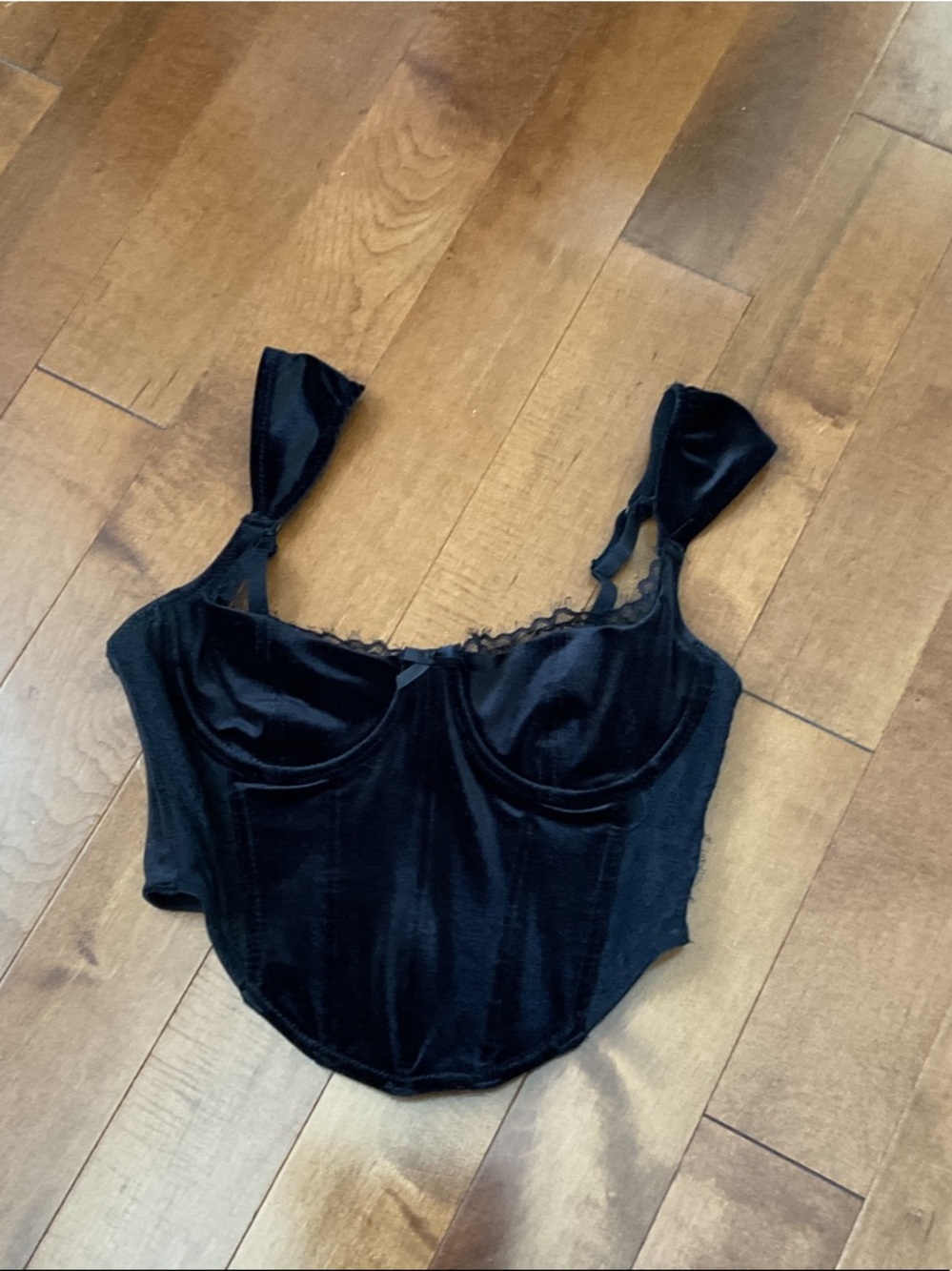 Garage Black Velvet Crop Bustier Top